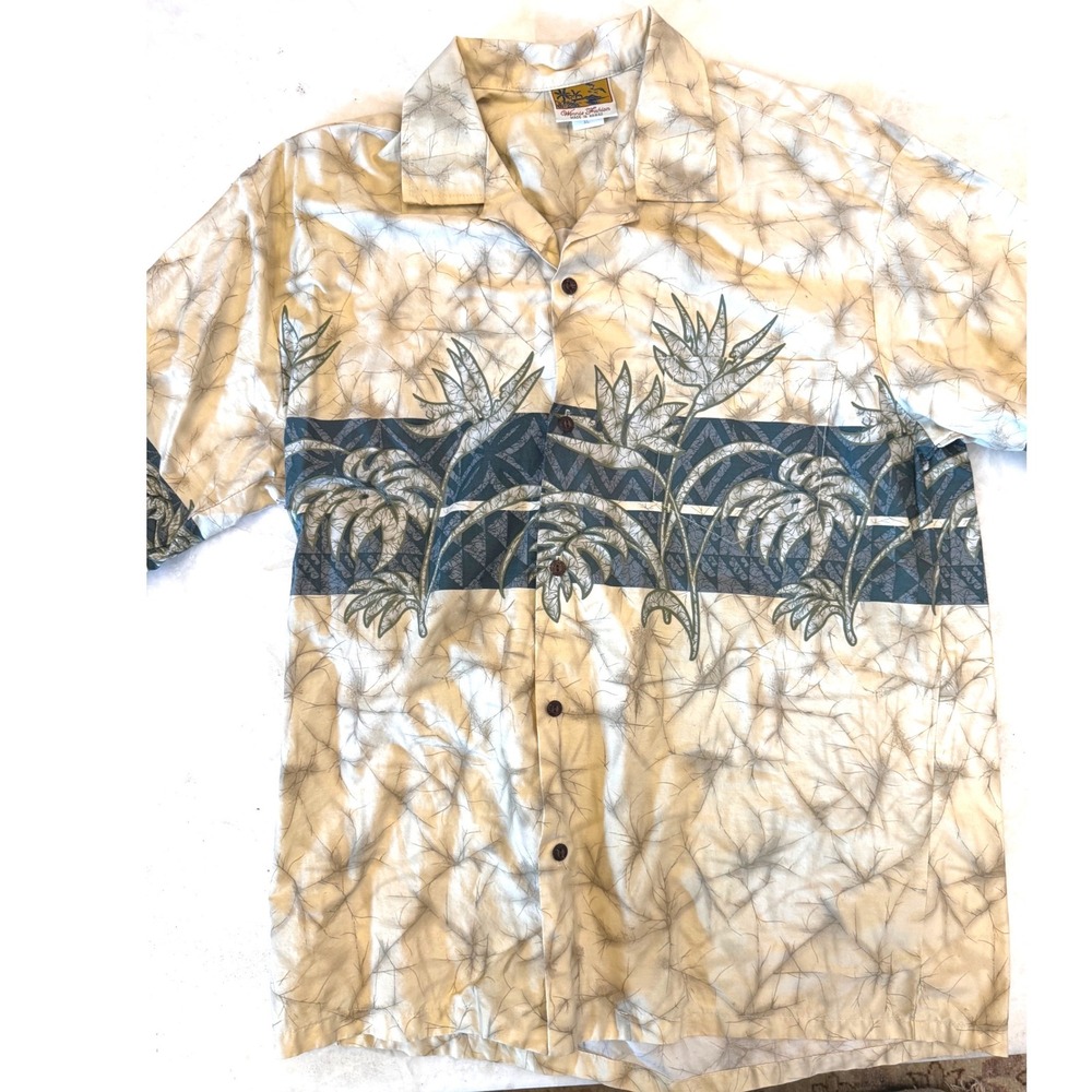 Winnie Fashion Made in Hawaii XL Aloha Hawaiian Shirt Tan Tropical Cotton